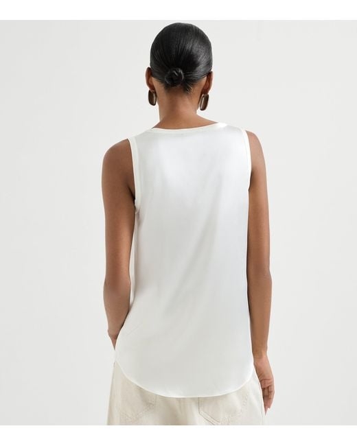 Brunello Cucinelli White Stretch-Silk Satin Reversible Tank Top