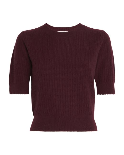 FRAME Purple Cashmere Pointelle The Chain Short-Sleeve Sweater