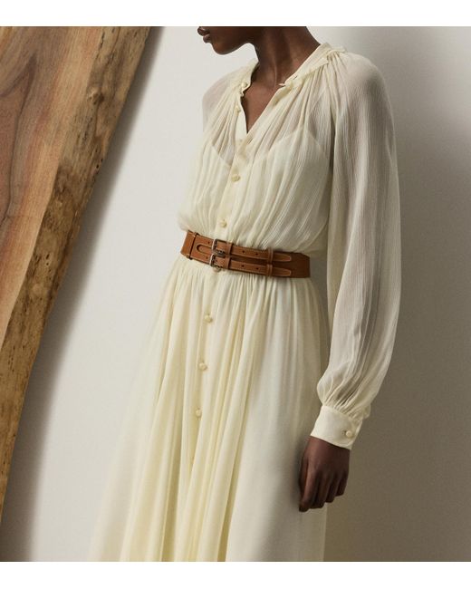 Ralph Lauren Natural Mulberry Silk Grantly Midi Shirt Dress
