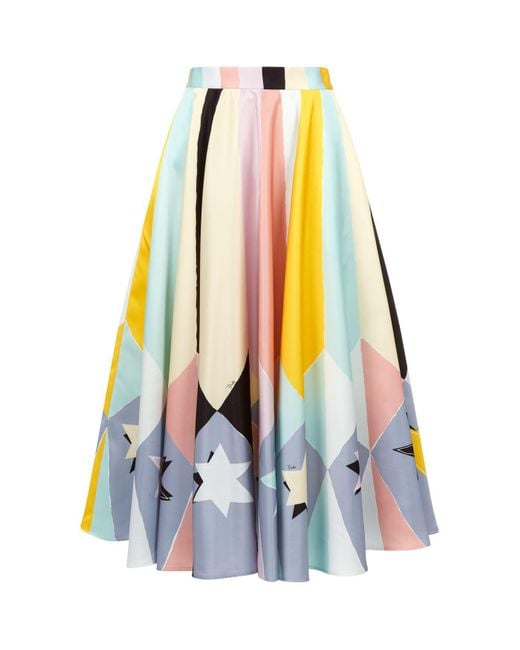 Emilio Pucci Blue Abstract Star Print Midi Skirt