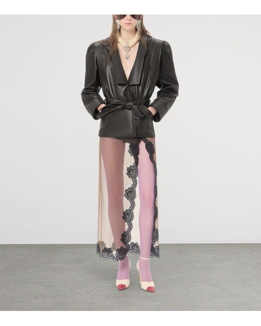 Valentino Natural Sheer Lace-Trim Maxi Skirt