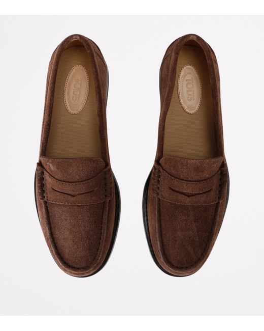 Tod's Brown Suede Penny Loafers