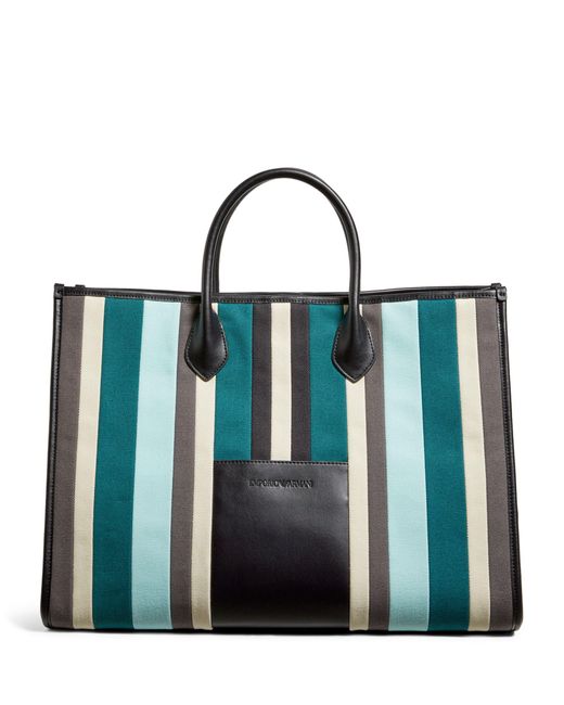 Emporio Armani Blue Striped Tote Bag for men