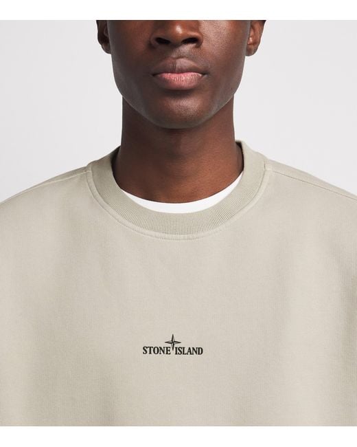 Stone Island White Cotton Blurred-Compass Sweatshirt for men