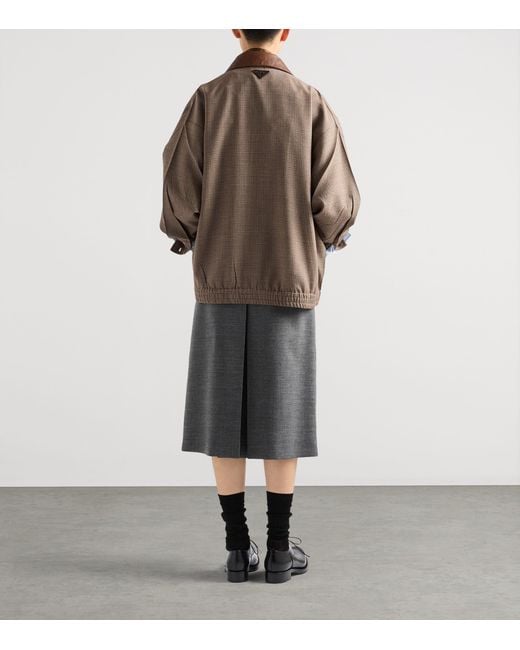 Prada Brown Wool Houndstooth Leather-Collar Jacket