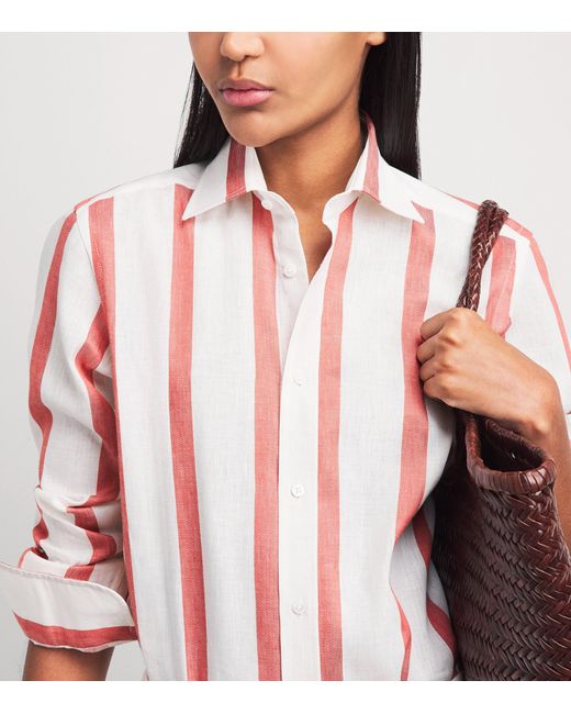 With Nothing Underneath Red Linen-Cotton Stripe The Boyfriend Shirt