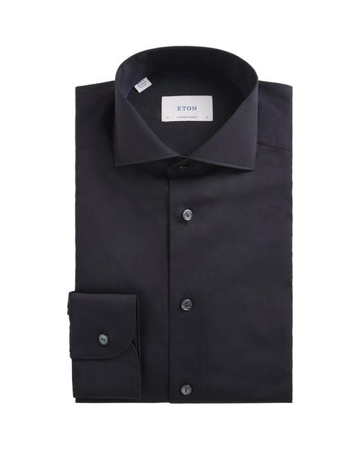 Eton of Sweden Black Cotton-Silk Long-Sleeve Shirt for men