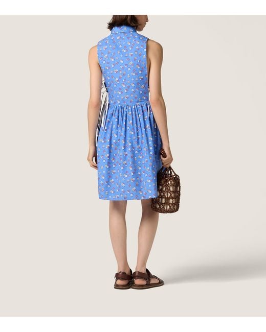 Miu Miu Blue Cotton Poplin Floral Mini Dress