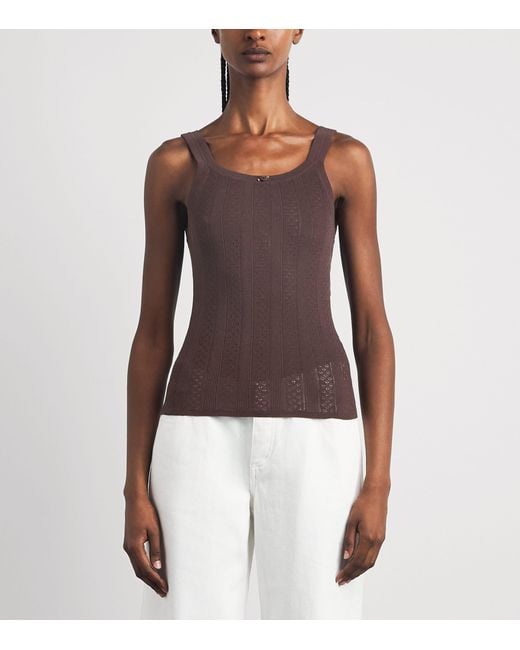 Sandro Brown Pointelle Bow-Detail Tank Top