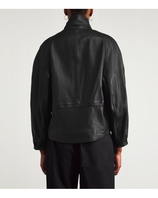 Nour Hammour Black Leather Thalia Bomber Jacket