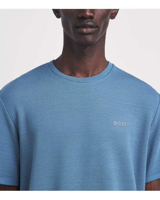 Boss Blue Rib-Knit Logo T-Shirt for men