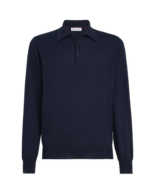 Brunello Cucinelli Blue Cotton Polo Sweater