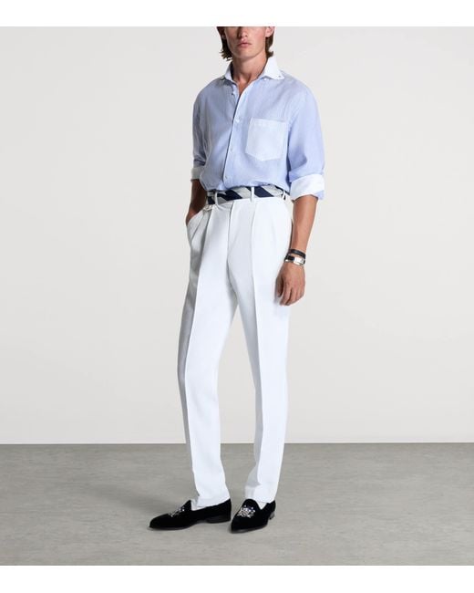 Dunhill White Linen Double-Pleated Formal Trousers for men