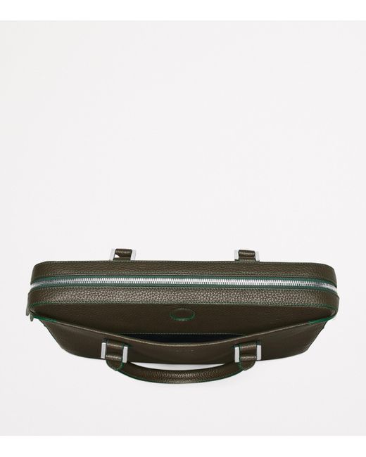 Aspinal Green Leather Mount Street Briefcase Bag for men