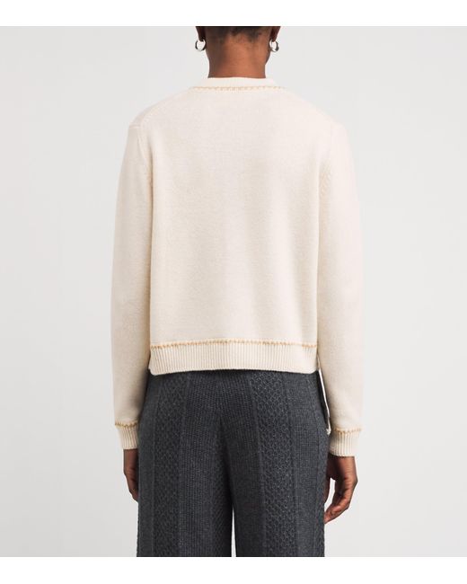 Allude White Wool-Cashmere Button-Up Cardigan