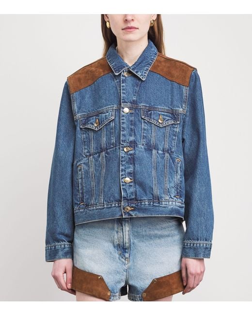 Sandro Blue Suede-Trim Denim Jacket