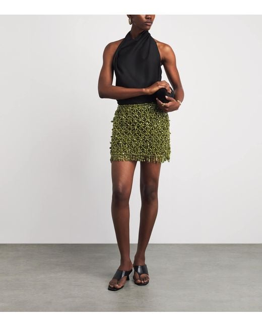 Cult Gaia Green Silk Embellished Idalia Mini Skirt