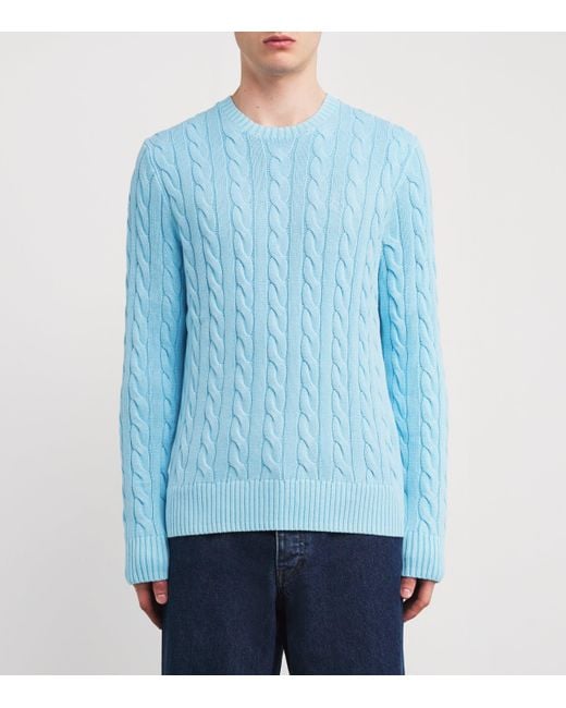 Polo Ralph Lauren Blue Cotton Cable-Knit Polo Pony Sweater for men