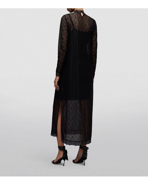 AllSaints Katlyn High-neck Lace Stretch-woven Midi Dress in Black | Lyst