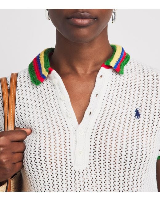 Polo Ralph Lauren White Crochet Polo Pony Polo Shirt