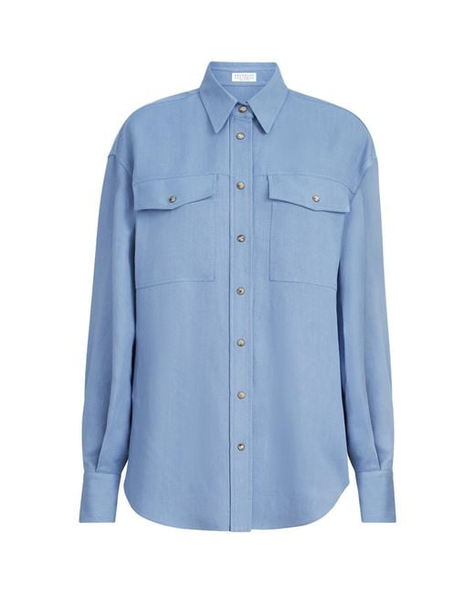 Brunello Cucinelli Blue Twill Twin-Pocket Shirt