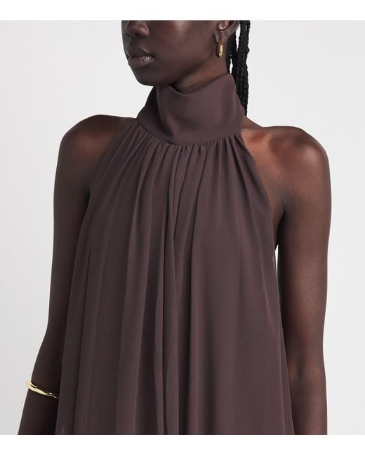 De La Vali Purple Chiffon Halterneck Adela Maxi Dress