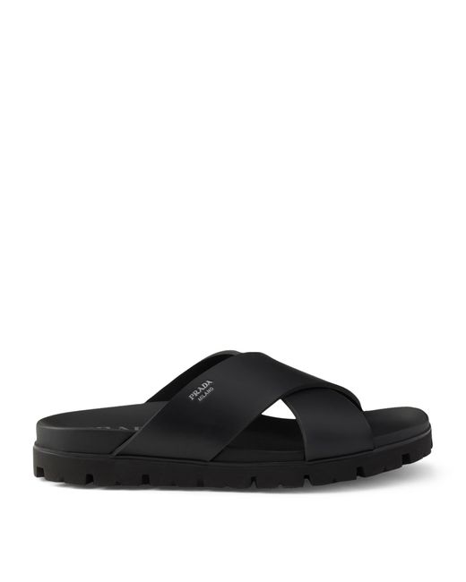 Prada Black Crisscross Slides for men