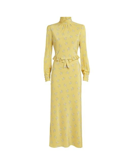 Alessandra Rich Yellow Silk Floral Maxi Dress