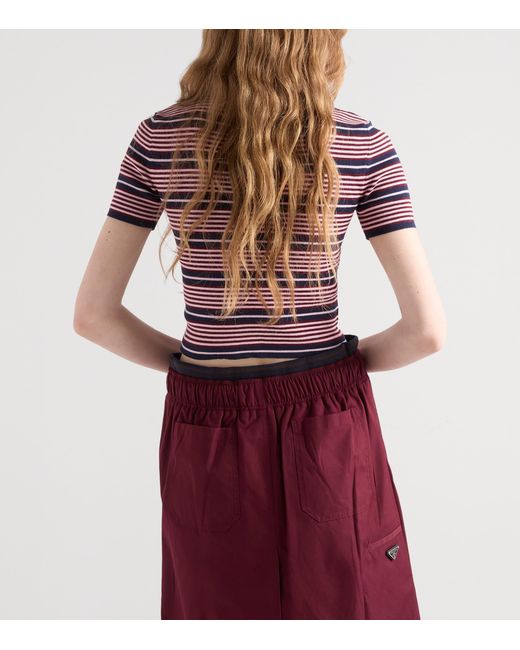 Prada Red Stretch-Cotton Stripe T-Shirt