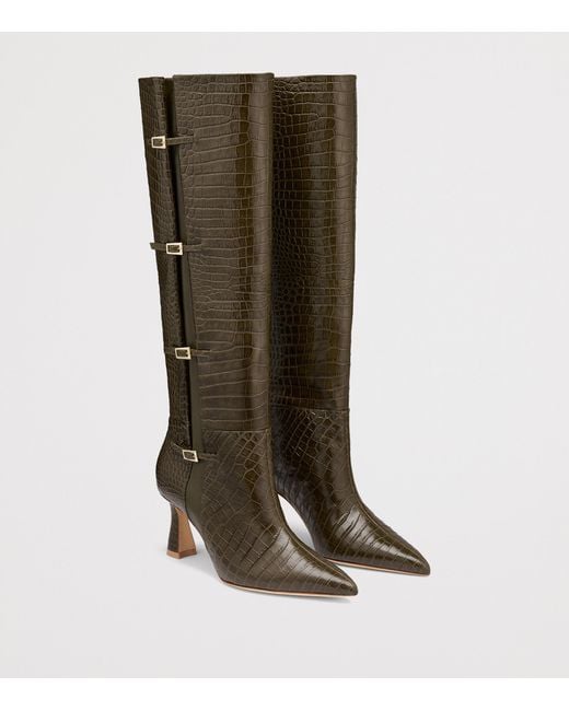 Malone Souliers Green Croc-Embossed Leather Nolan Knee-High Boots 70