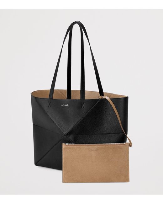 Loewe Black Medium Leather Puzzle Fold Tote Bag