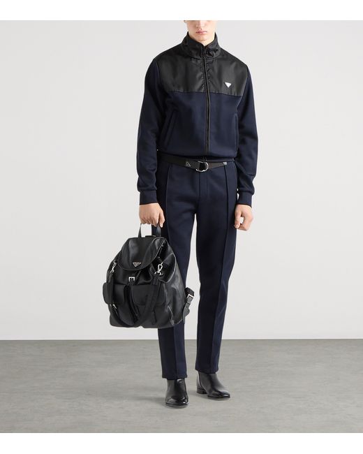 Prada Blue Cotton-Blend Re-Nylon Trousers for men