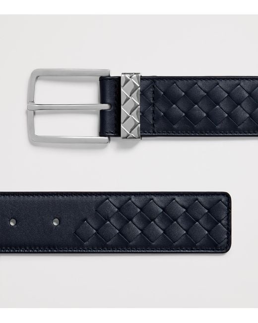 Bottega Veneta Black Leather Intrecciato Loop Belt for men