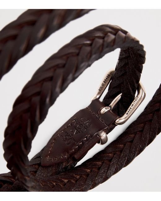 Eleventy Brown Leather Braided Belt for men