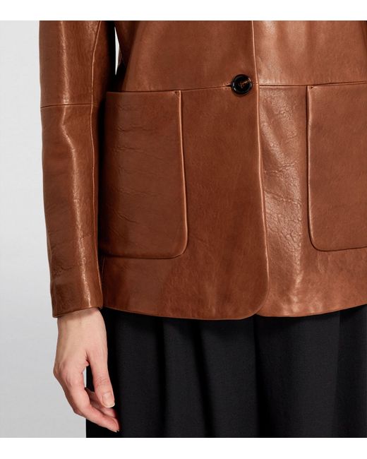Max Mara Brown Leather Collared Jacket