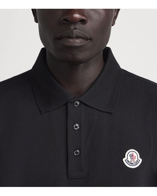 Moncler Black Cotton Logo Polo Shirt for men