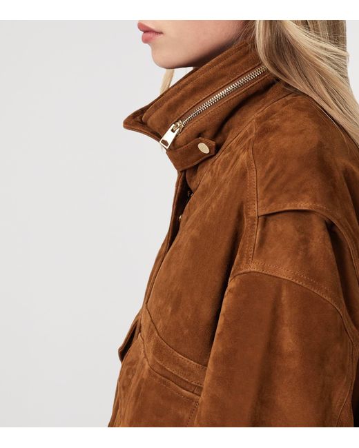 AllSaints Brown Suede Clay Bomber Jacket
