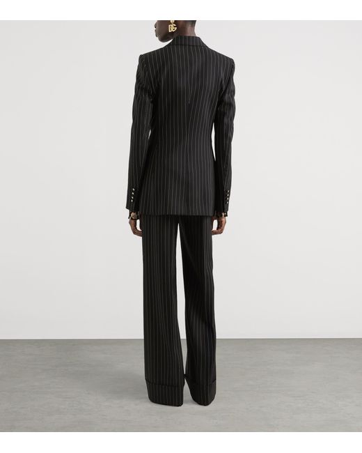 Dolce & Gabbana Black Stretch-Wool Pinstripe Blazer