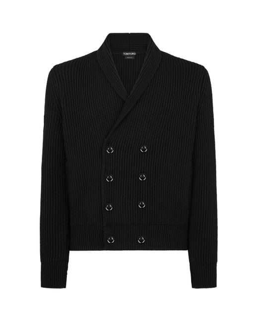 Tom Ford Black Double-Breasted Cardigan With Ribbed Texture for men