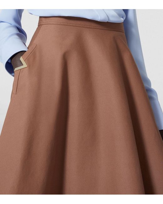 Valentino Garavani Brown Cotton A-line Midi Skirt