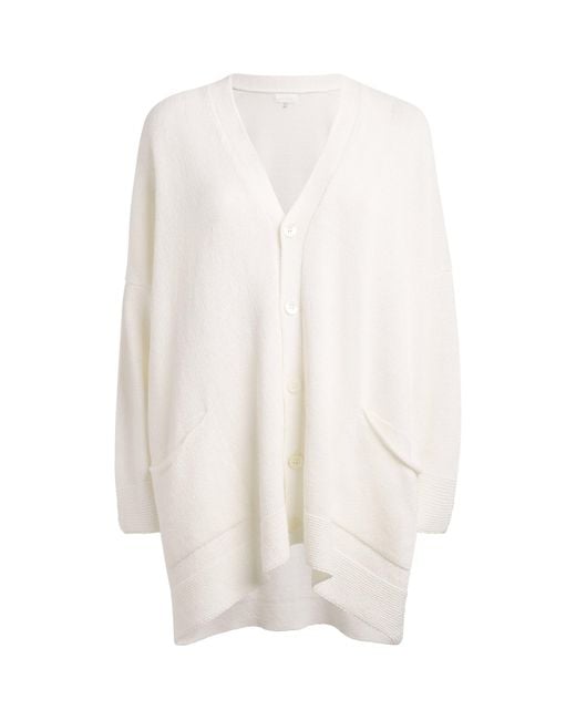 Eskandar White Linen-Organic Cotton V-Neck Cardigan