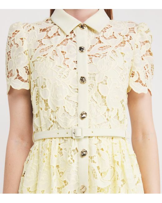 Self-Portrait Lace Belted Tailored Midi Dress in Yellow | Lyst UK