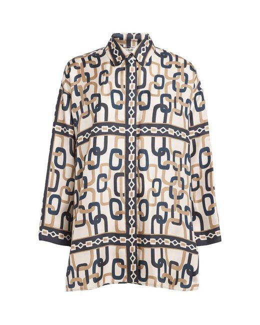 Max Mara White Silk Geometric Print Shirt