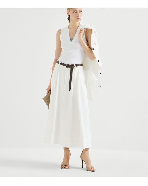 Brunello Cucinelli White Embellished Stretch-Cotton T-Shirt