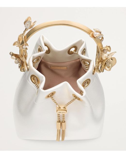 Jimmy Choo White Bon Bon Satin Top-Handle Bag