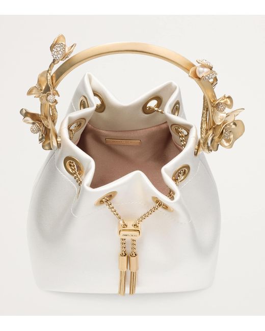 Jimmy Choo White Bon Bon Satin Top-Handle Bag