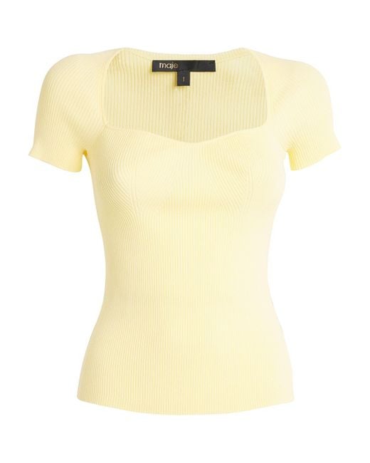 Maje Yellow Ribbed Sweetheart T-Shirt