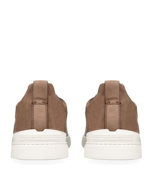Zegna Brown Crocodile Leather Triple Stitch Secondskin Sneakers for men
