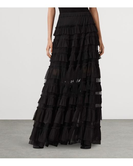 AllSaints Aude Ruffle Maxi Skirt in Black | Lyst UK