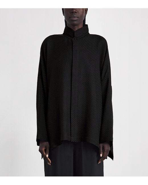 Eskandar Black Silk Double-Stand Collar Shirt